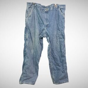 Vintage Carhartt Jeans Mens 44 X 30 Solid Blue Carpenter Flannel Lined MADE USA